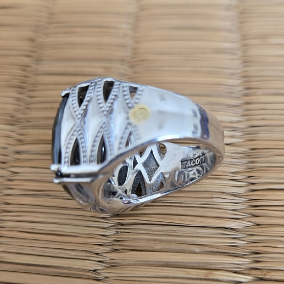 TACORI 925 Silver Ring with Black Hematite Faceted Cushion Cut Stone - Picture 8 of 10